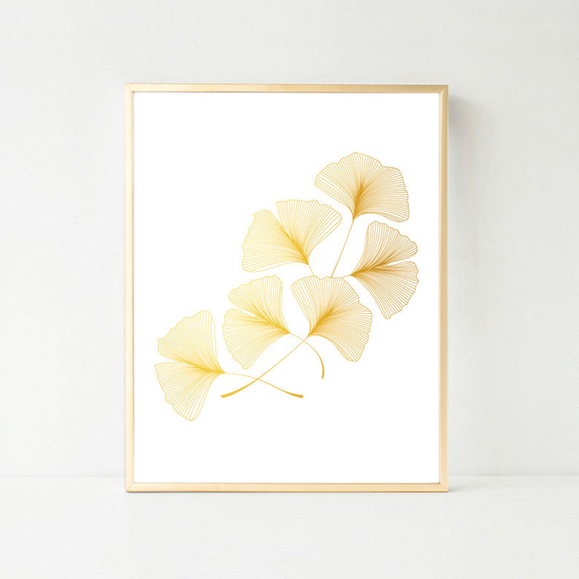 Gold Ginkgo Leaf Botanical Line Art Dramatic Black Background Poster - Image 3