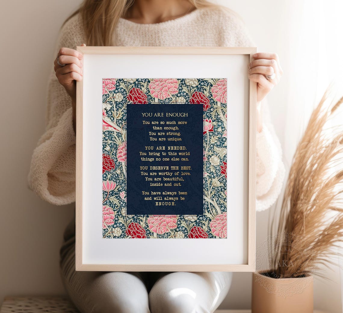 You Are Enough William Morris Floral Affirmation Quote Wall Art - Image 5