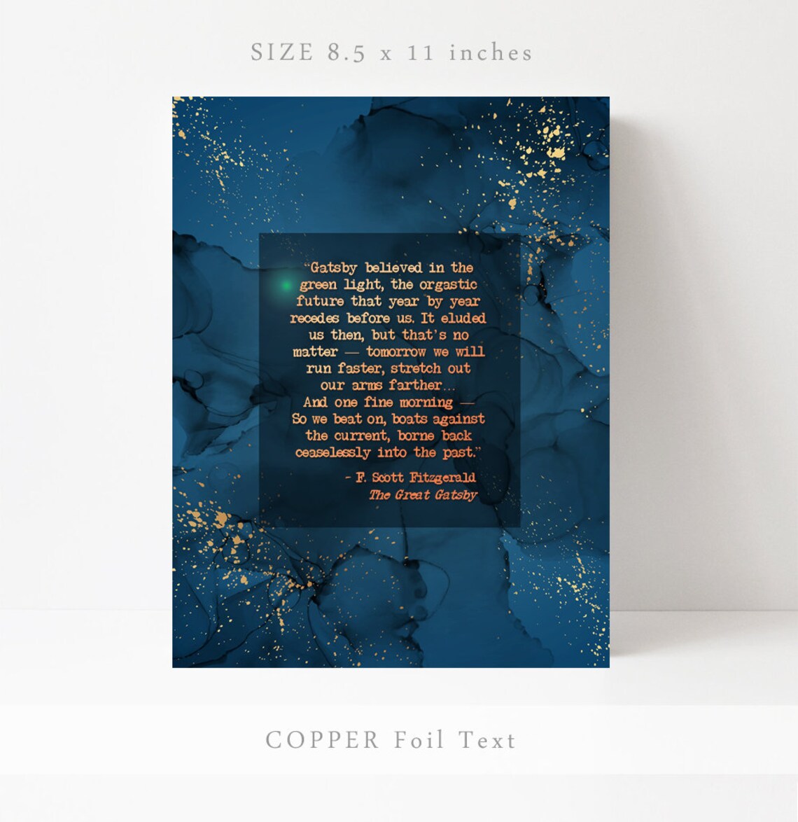 Green Light Great Gatsby Quote Teal Watercolor Literary Wall Art - Image 3