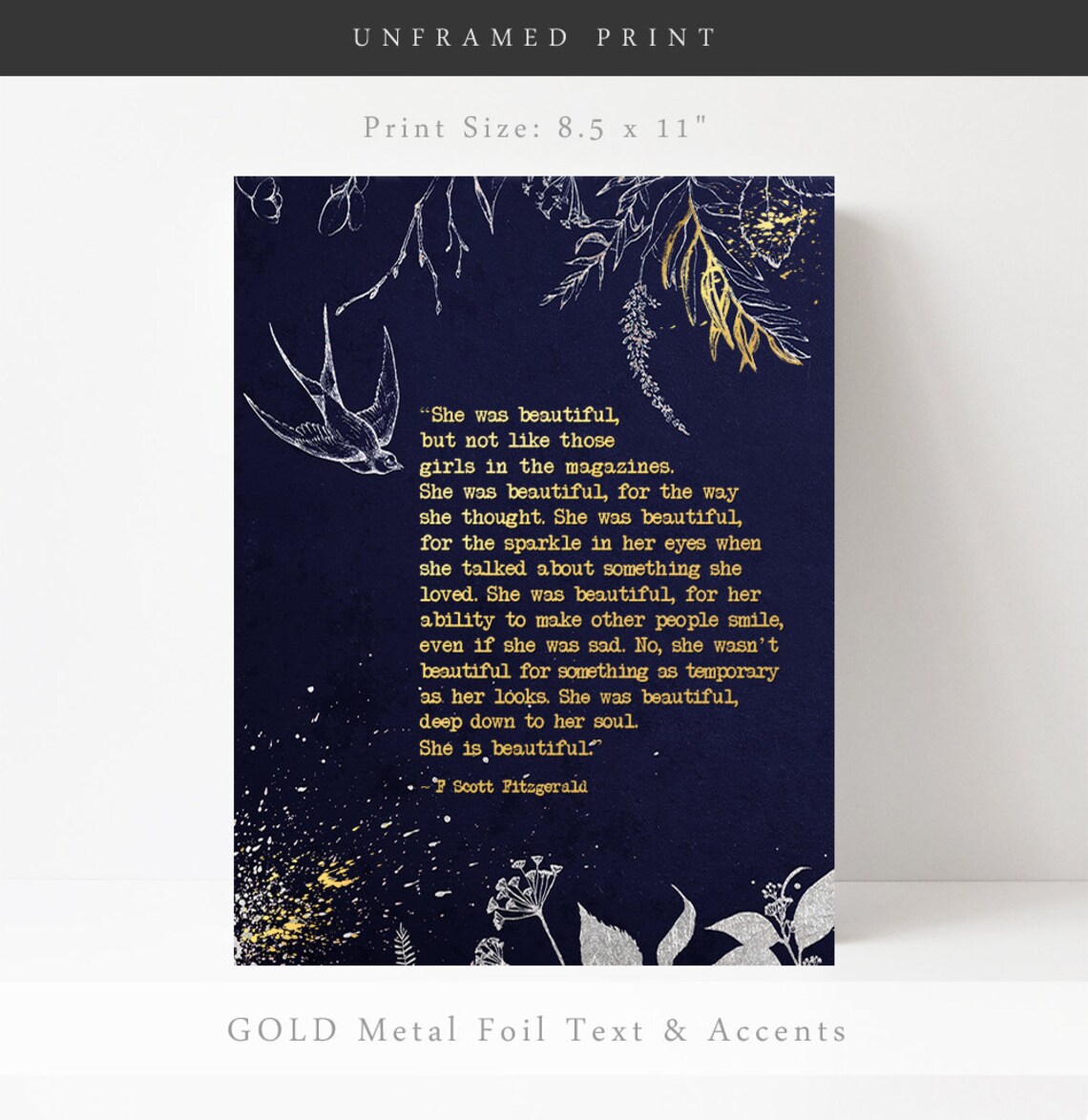 She Was Beautiful Quote Art Print, F. Scott Fitzgerald - Image 3
