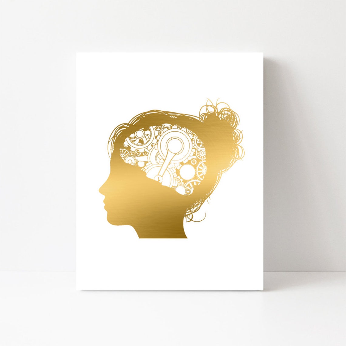 Psychology Gold Foil Mind Gears Head Therapist Office Wall Art - Image 3