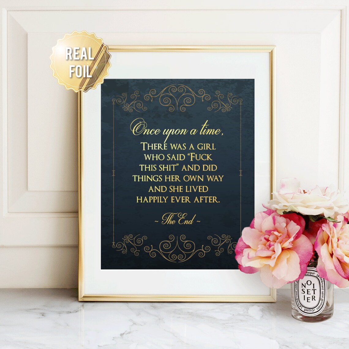 Funny Birthday Girl Once Upon A Time Quote Gold Foil Wall Art - Image 5