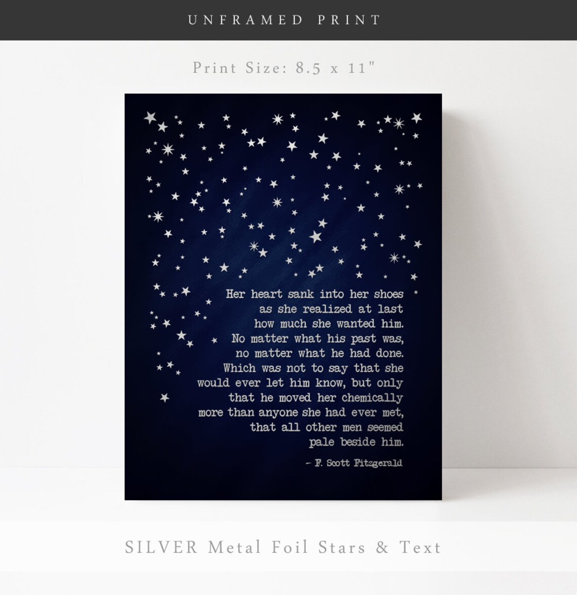 Her Heart Sank Fitzgerald Romantic Quote Gold Foil Starry Night Poster - Image 3
