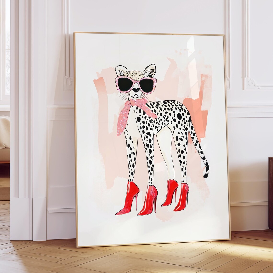 Cheetah Red High Heels Sunglasses Fashion Illustration Preppy Art Print Poster
