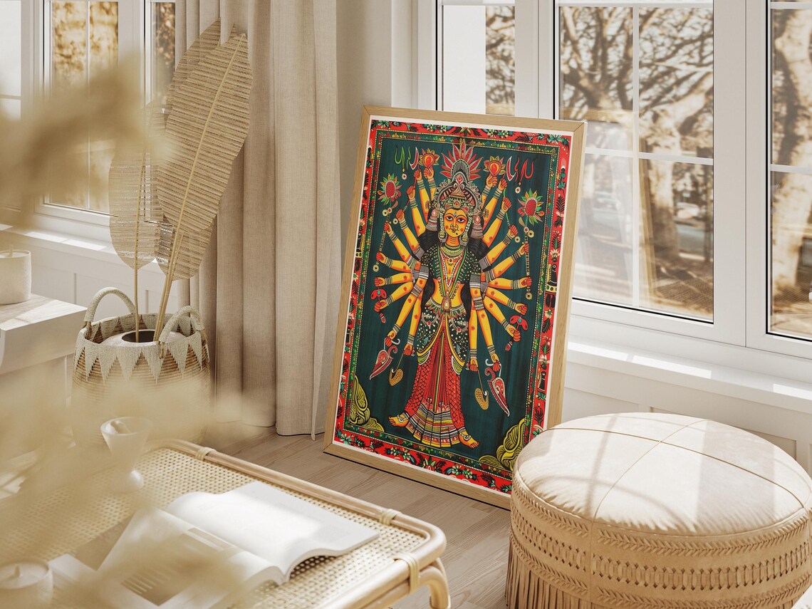 Madhubani Durga Goddess Multi Armed Folk Art Painting Poster - Image 3