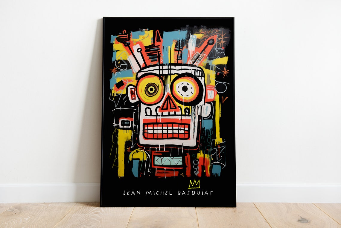 Jean-Michel Basquiat Style Skull Neo Expressionist Black Art Print