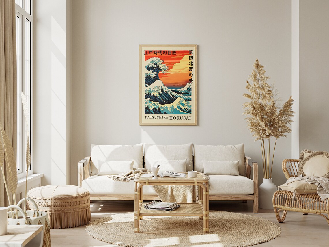 Hokusai Great Wave Japanese Woodblock Sunset Ocean Art Poster - Image 2