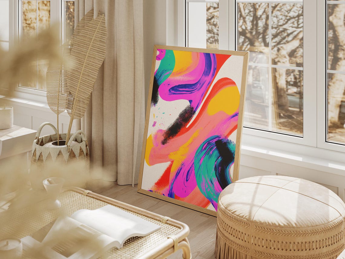 Colorful Abstract Brushstroke Waves Dynamic Shapes Art Poster - Image 3
