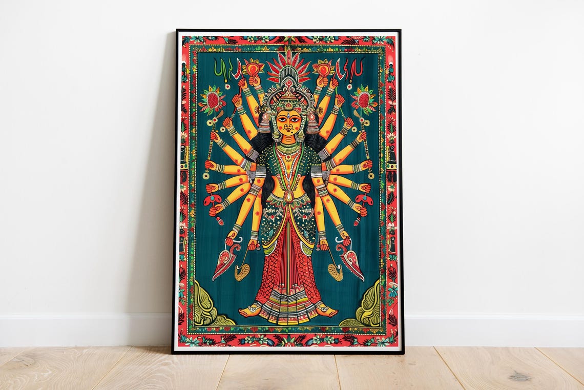 Madhubani Durga Goddess Multi Armed Folk Art Painting Poster