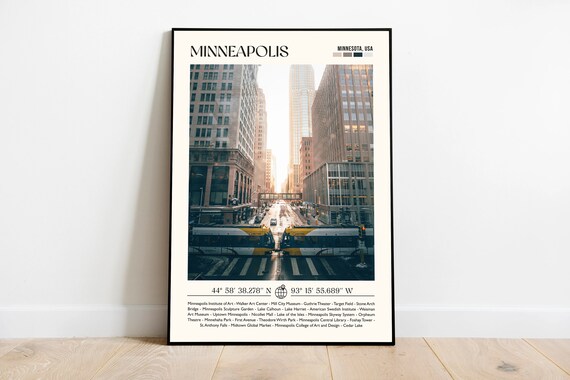 Minneapolis Minnesota Photo Travel Poster Downtown Street with Light Rail
