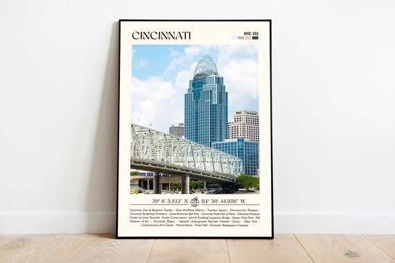 Cincinnati Ohio Great American Tower Riverfront Skyline Travel Poster
