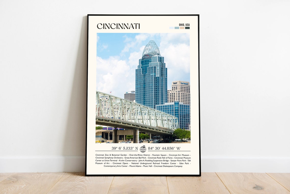 Cincinnati Ohio Great American Tower Riverfront Skyline Travel Poster
