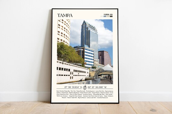Tampa Florida Downtown Skyscrapers Photo Poster With Landmark Guide List