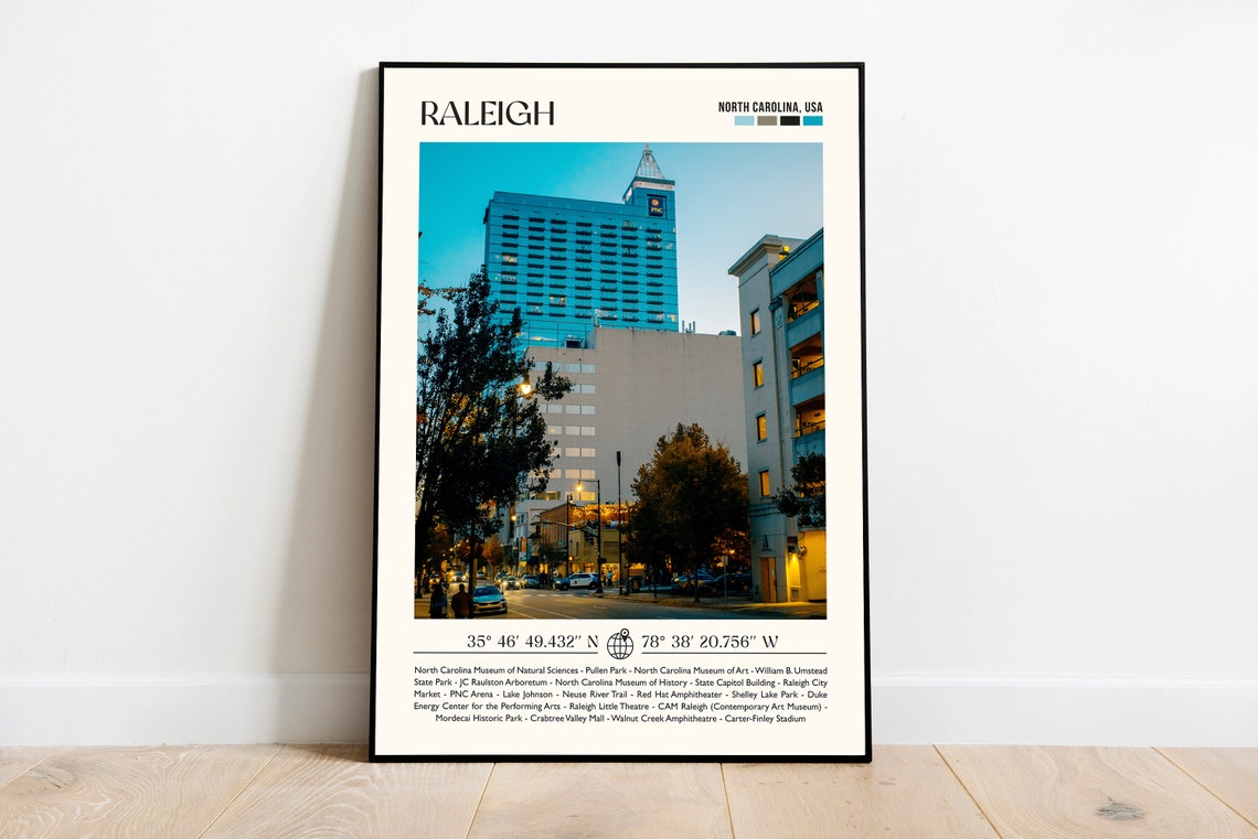 Raleigh North Carolina Downtown Dusk Clock Tower Travel Poster