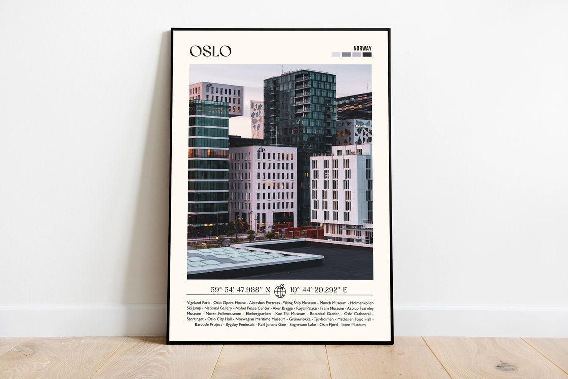 Oslo Norway Modern Barcode Skyline Vintage Style Travel Poster