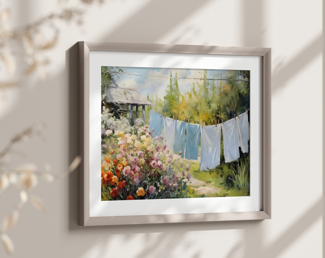 Laundry On A Line, Vintage Cottagecore Poster Print - Image 2