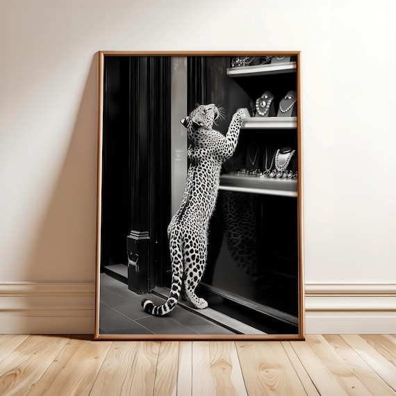 Leopard Fashion Magazine Poster, Black and White Art Print