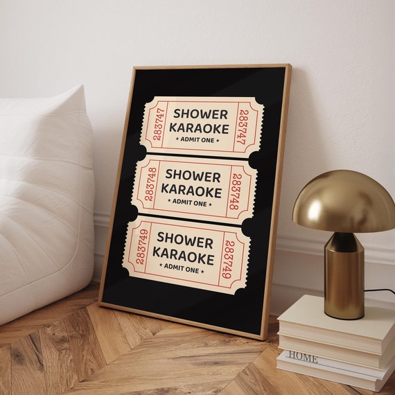 Shower Karaoke Ticket Poster Bathroom Wall Art Singing Funny Prints Pink Decor Vintage Trendy File