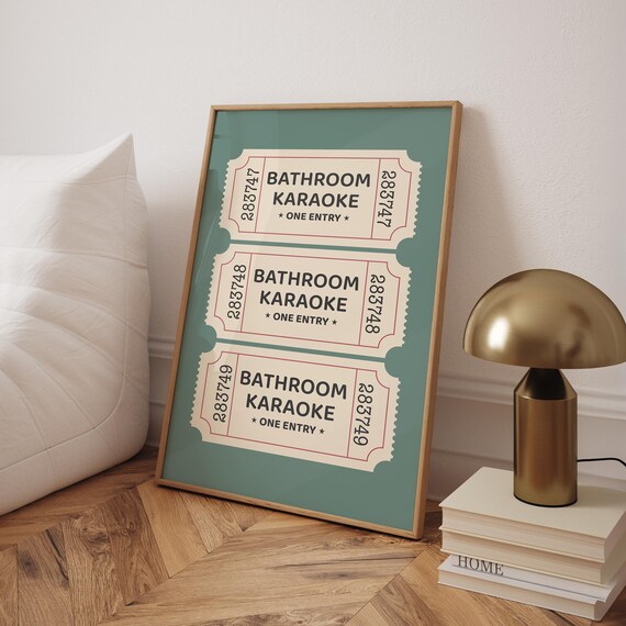 Bathroom Karaoke One Entry Ticket Green Bathroom Decor Poster