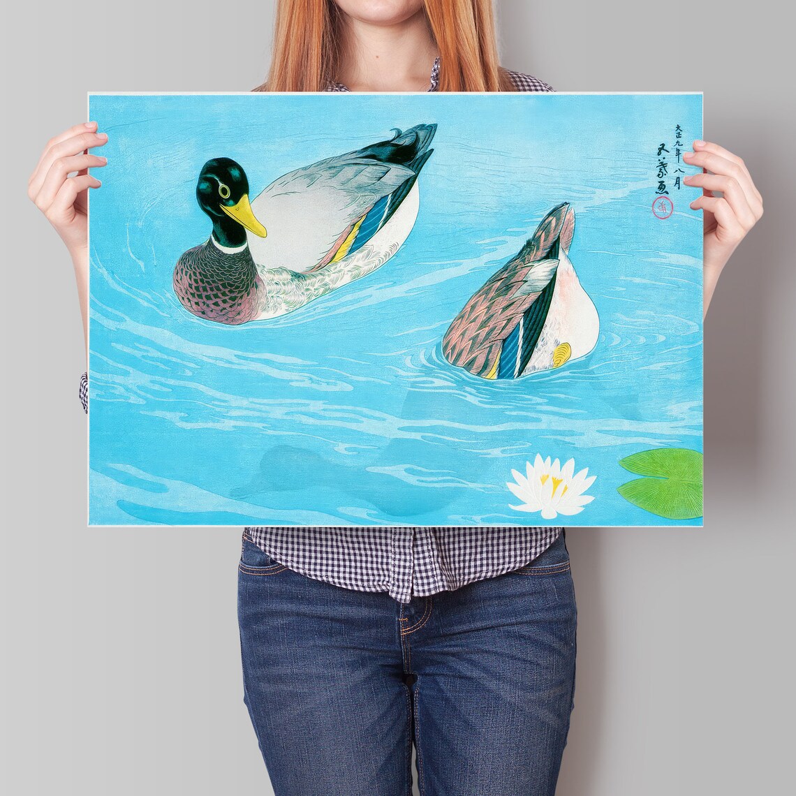 Kawase Hasui Ducks Swimming Blue Water Lily Vintage Woodblock Art Poster - Image 4