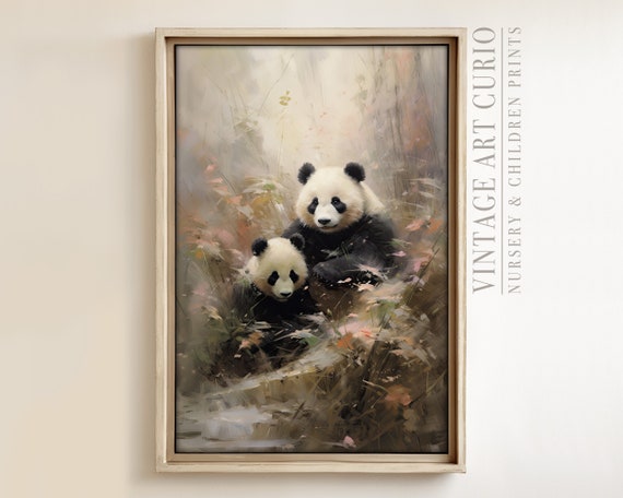 Vintage Panda Bear Art Print Rustic Nursery Decor