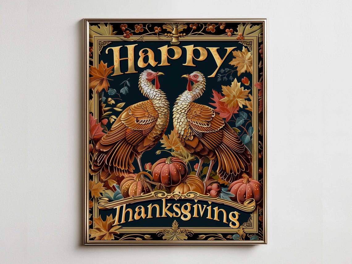 Happy Thanksgiving Golden Turkey Autumn Holiday Poster Design