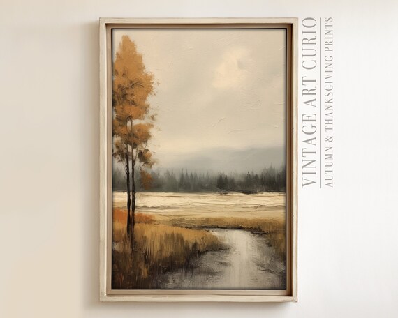 Warm Autumn Landscape Painting Vintage Rustic Fall Art Print Country Decor