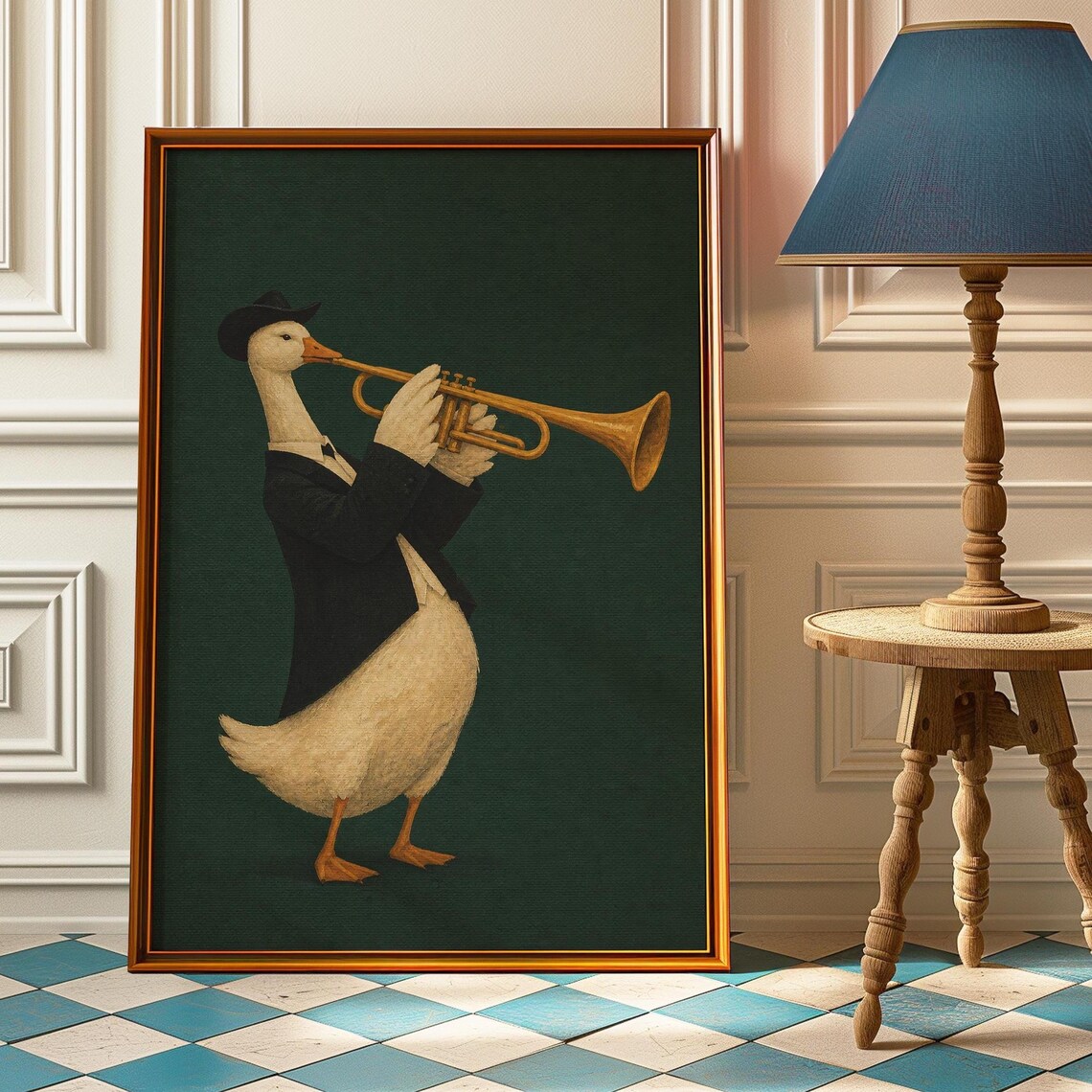 Whimsical Goose Trumpet Player Poster Funny Jazz Animal Music Art