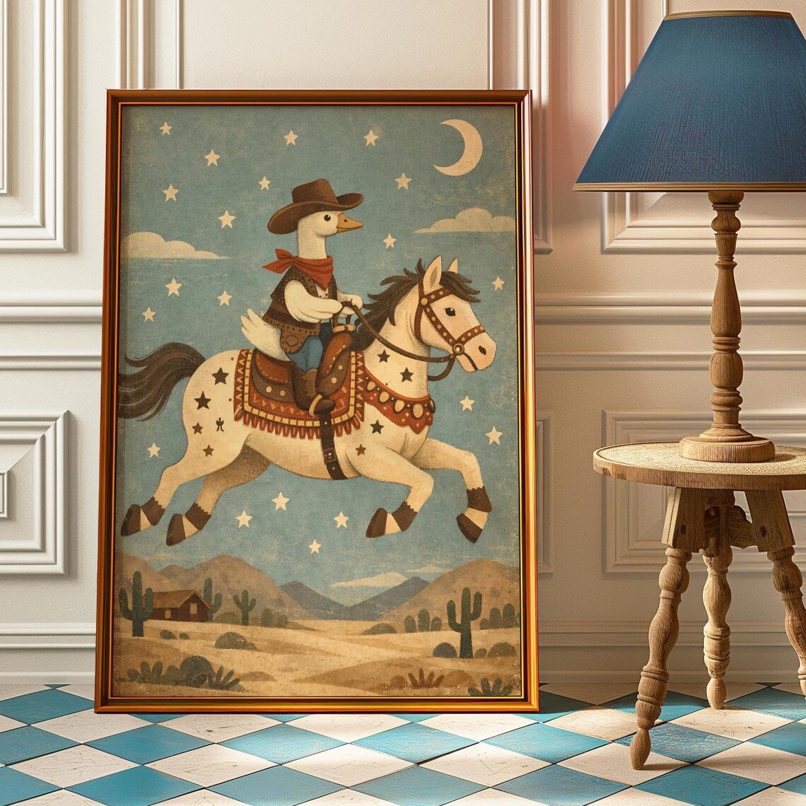 Silly Cowboy Goose Poster, Western Nursery Decor