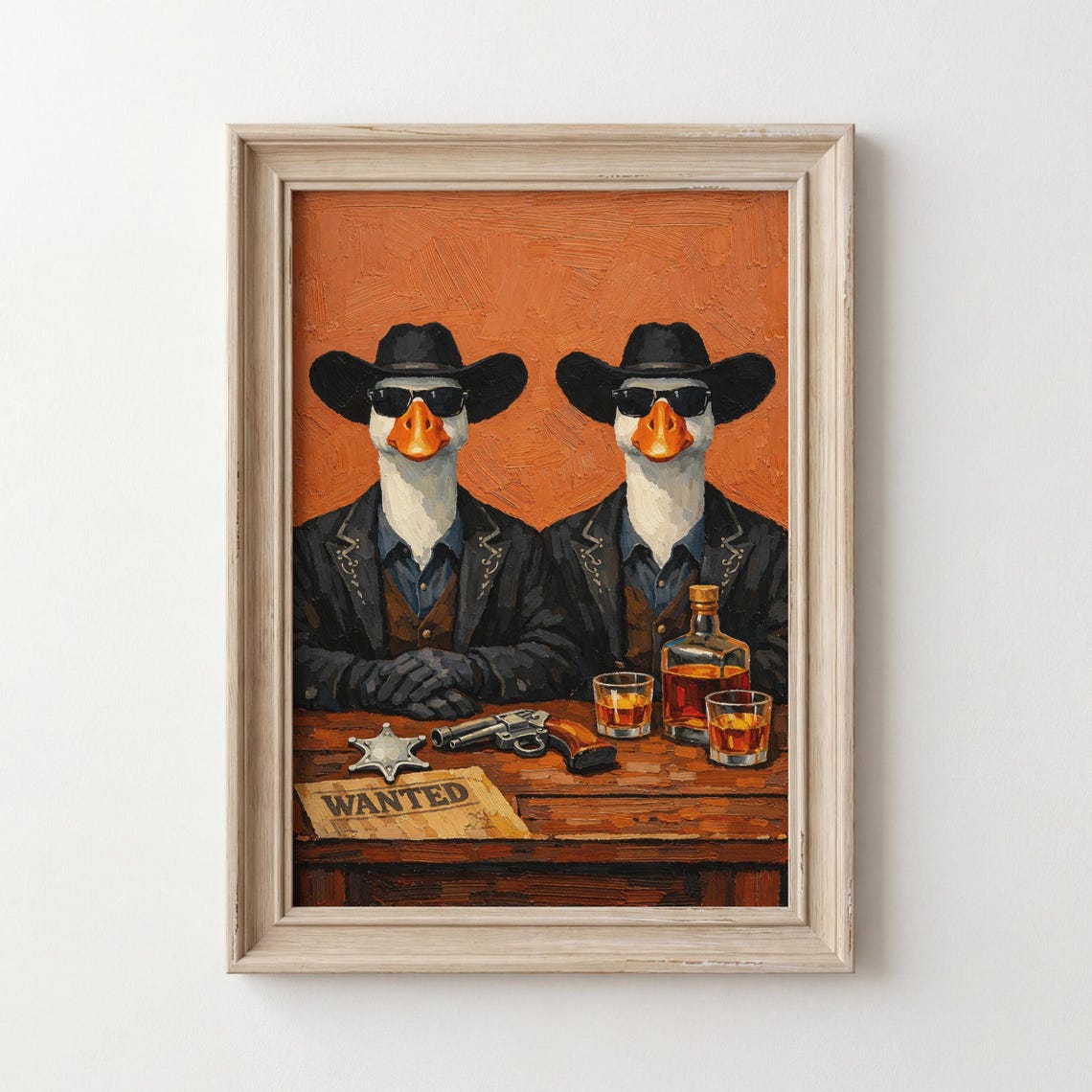 Cowboy Geese Outlaws Wanted Whiskey Funny Western Art Poster