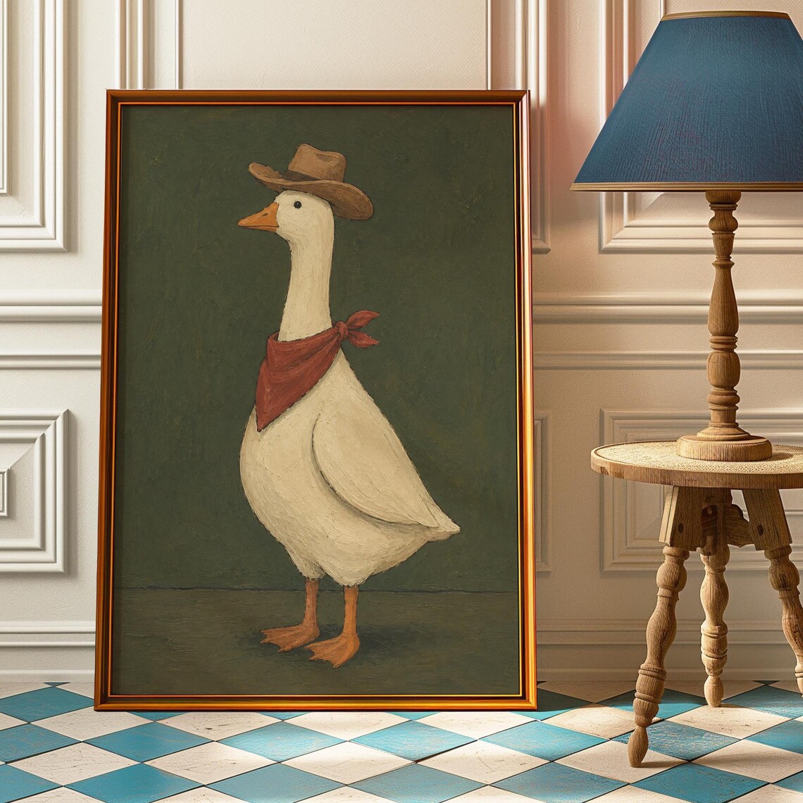 Cowboy Goose Vintage Farmhouse Poster, Rustic Nursery