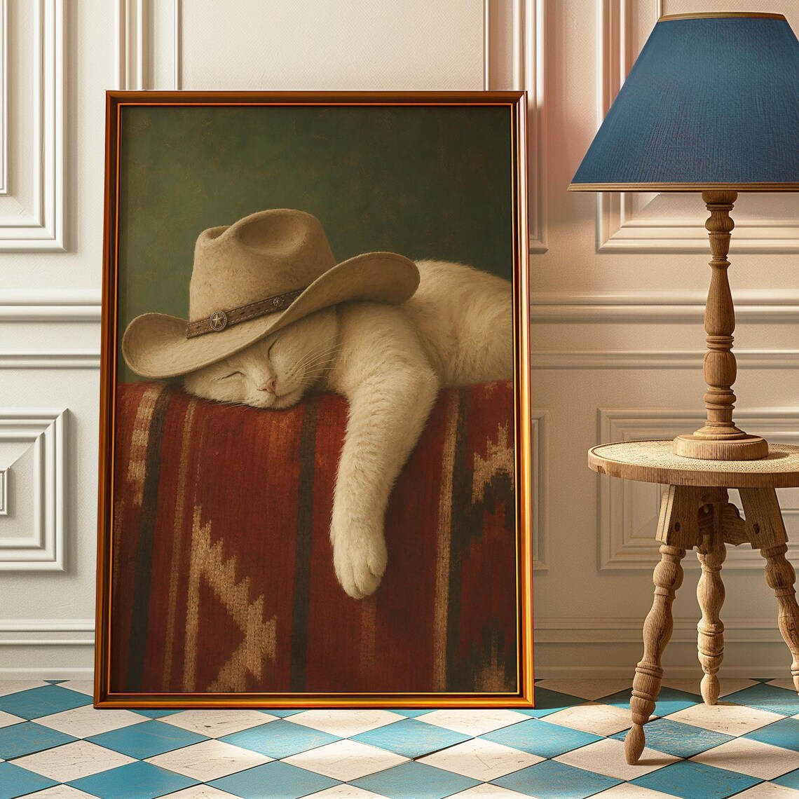 Sleeping Cowboy Cat, Vintage Western Poster