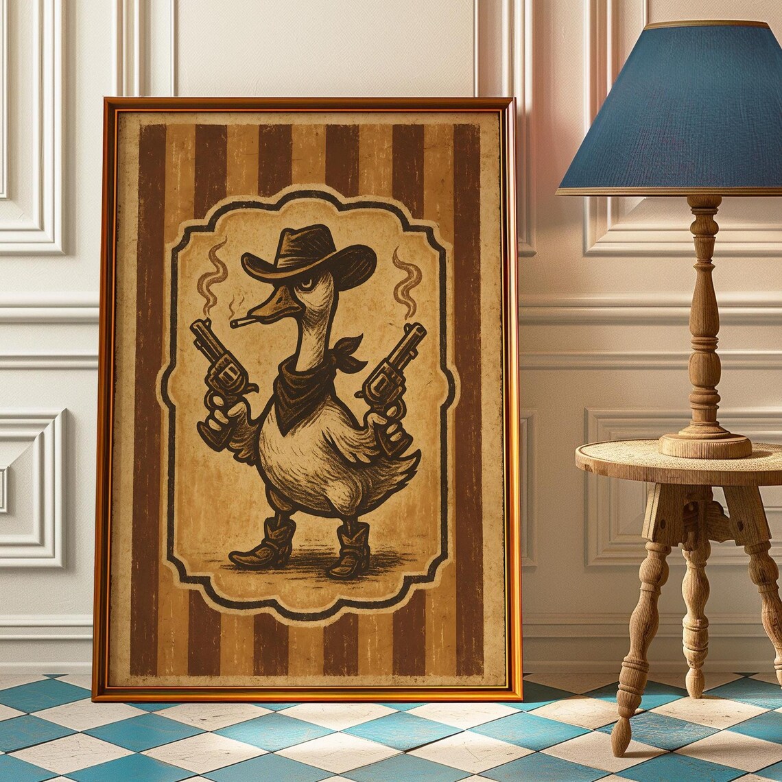 Cowboy Duck with Smoking Revolvers and Bandana Western Art Print