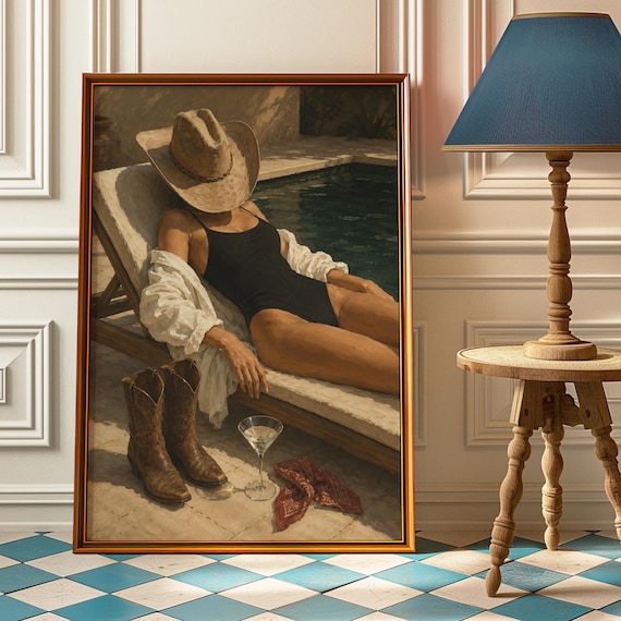 Coastal Cowgirl Poolside Vintage Poster Print