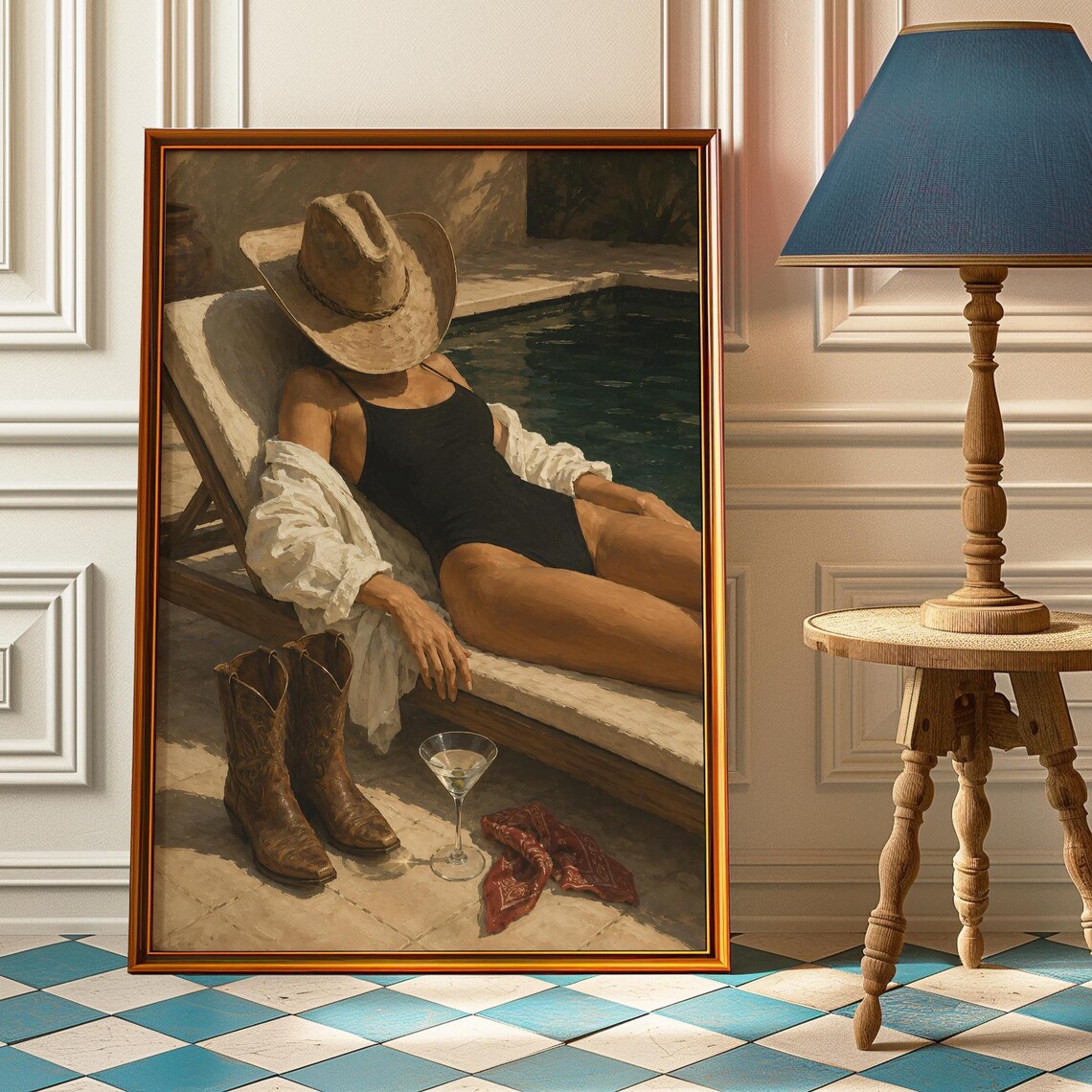 Coastal Cowgirl Poolside Vintage Poster Print