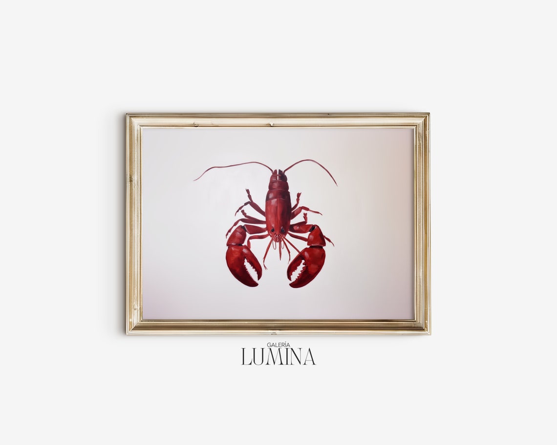 Red Lobster Acrylic Painting Minimalist Maroon Lobster Oil Painting Simple Fish Restaurant Wall Decor Art Frame Tv Art 247 - Image 2
