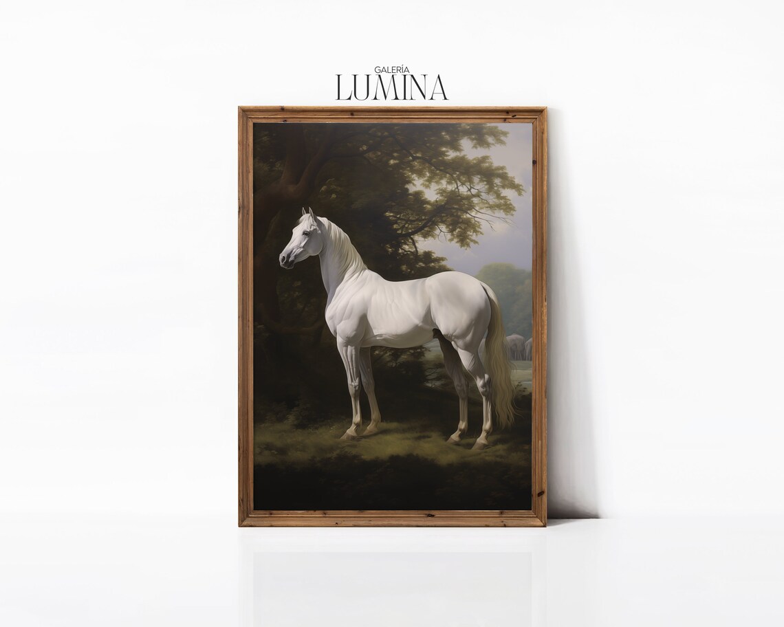 White Horse In Forest, Rustic Nature-Inspired Art Print - Image 3