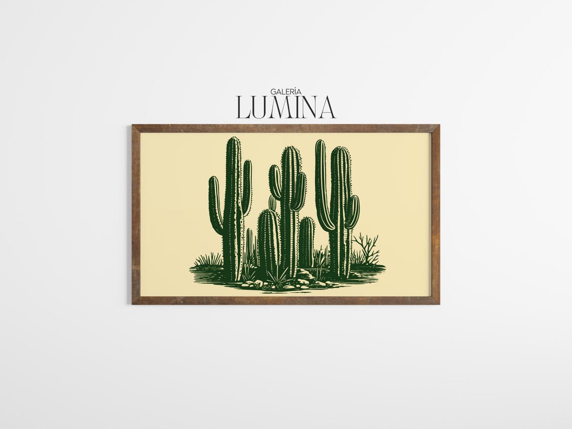 Vintage Saguaro Cacti Woodcut Desert Botanical Illustration Poster - Image 3