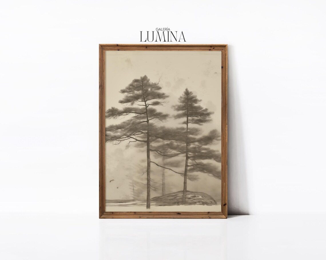 Pine Tree Sketch, Vintage Rustic Neutral Art Print - Image 3