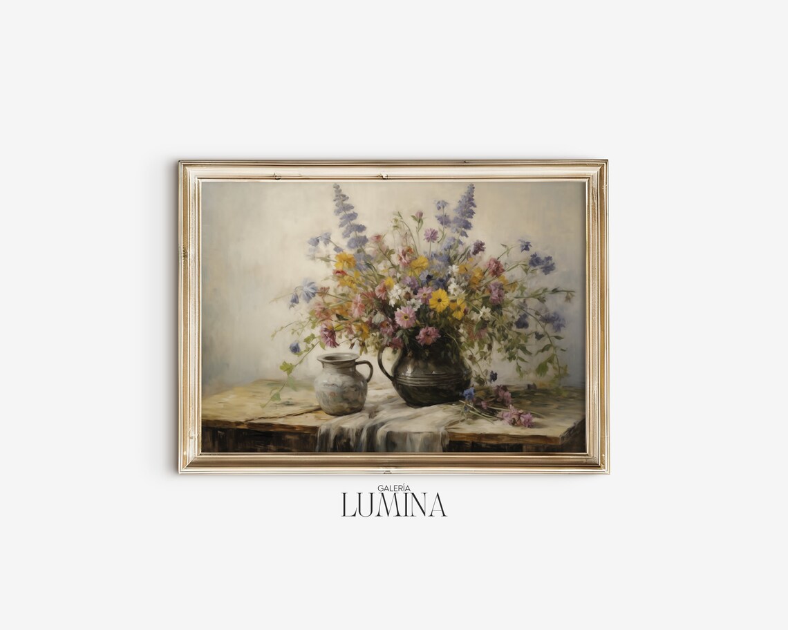 Wildflowers in Antique Pot, Victorian Floral Art Print - Image 2
