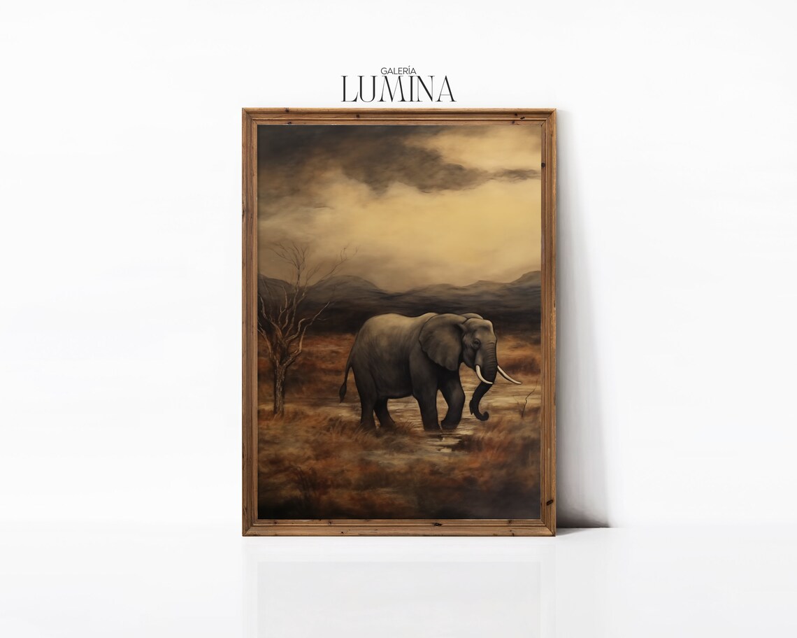 Two Elephants at Waterhole on African Savanna at Dusk Poster - Image 3
