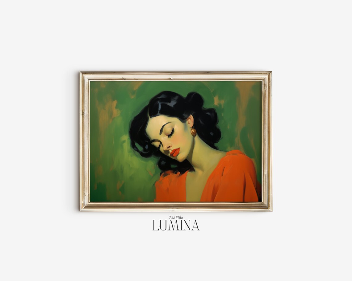 Woman in Orange Dress Original Moody Oil Portrait Painting Poster - Image 2