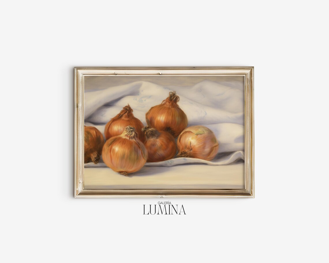 Onions Still Life Painting Rustic Cottage Kitchen Art Print Farmhouse Vegetable Still Life Painting Art Frame Tv Art 458 - Image 2