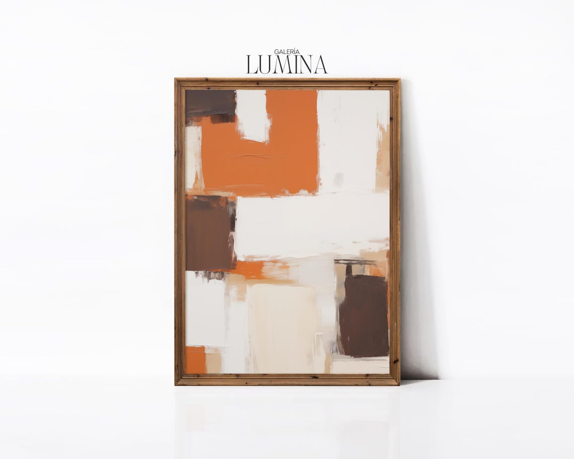 Neutral Earth Tone Abstract With Cream Rust And Brown Brushwork Poster - Image 2