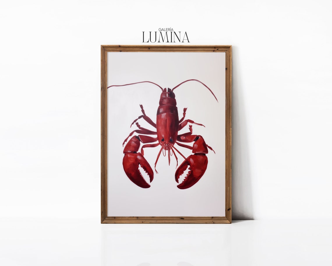 Red Lobster Acrylic Painting Minimalist Maroon Lobster Oil Painting Simple Fish Restaurant Wall Decor Art Frame Tv Art 247 - Image 3