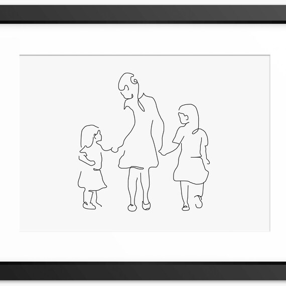 Family Line Art Family Drawing Family Illustration Sister Gift Line Art Family Wall Art Gift For Mum Mom Mothers Day Gift Wall Art