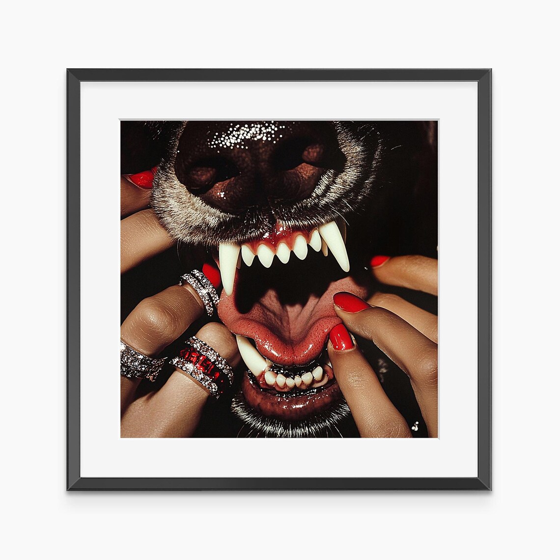 Fashion Dog Snout Teeth Close Up Jewelry Editorial Photo Poster
