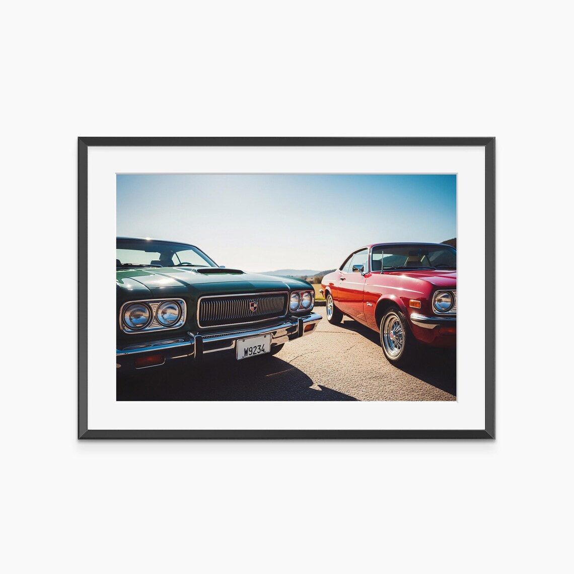 Classic Muscle Cars Face Off Vintage Green Red Car Photo Poster