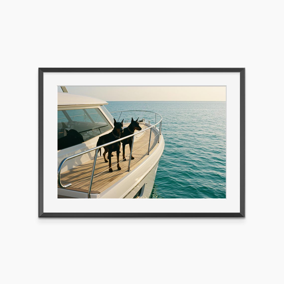 Doberman Pinschers On Luxury Yacht Bow Coastal Fine Art Photo Print