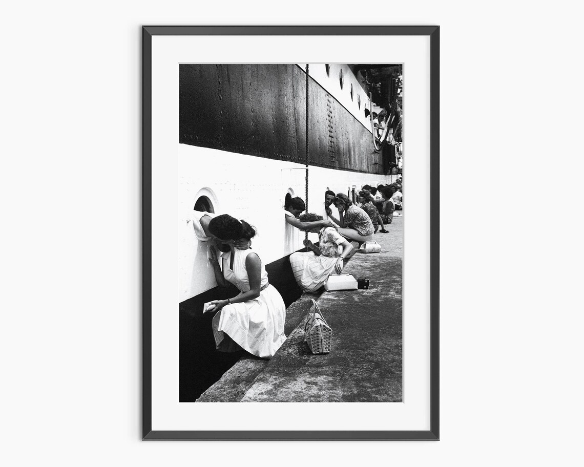 Sailors Kissing Goodbye Ship Portholes Vintage Photo Wall Art